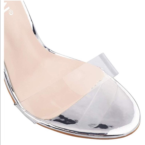 Silver Rhinestone Lace up Strap Block Heel - Picture 2 of 5